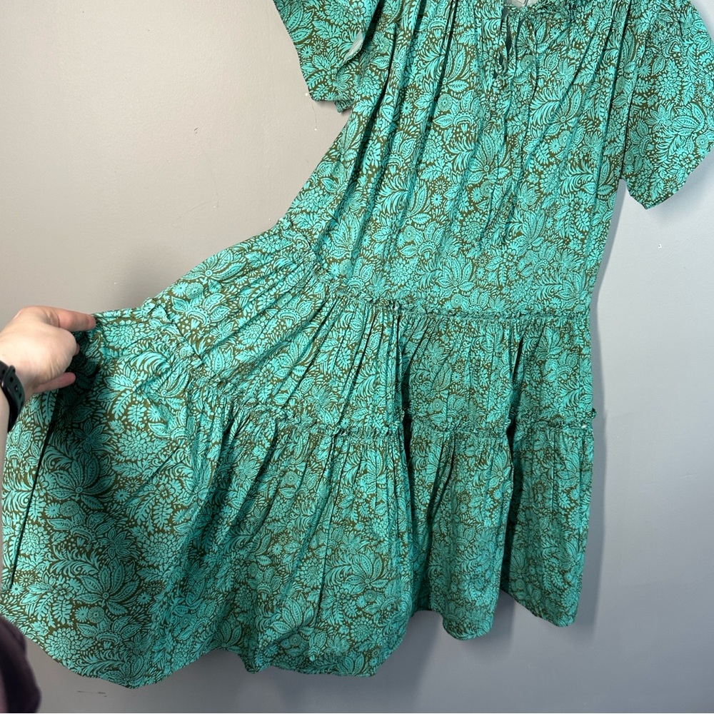 Sundance Liora Summer A-line Popover Tiered Ruffle Green Cotton Dress Size M - Picture 10 of 13